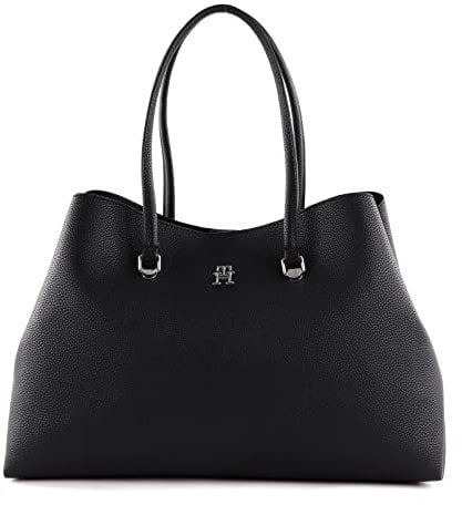 Tommy Hilfiger Damen Tasche TH Emblem Workbag mit Reißverschluss, Schwarz (Black), Einheitsgröße
