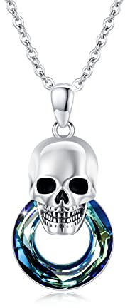 REDSUN Schädel Kette 925 Sterling Silber Kristall Totenkopf Anhänger Kristall Schädel Halskette Gothik Schmuck Geschenke für Damen Frauen,Halloween Schädel Kette