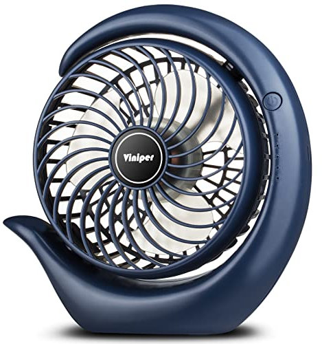 viniper Portable Rechargeable Fan, Small Desk Fan : 3 Speeds, about 8-24 Hours Longer Working, 180° Rotation, Portable Battery Powered Fan (Blue, White Blade)