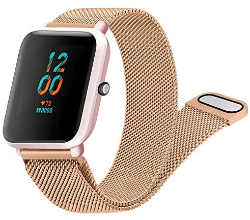 Meliya Correa para Amazfit Bip 3/3 Pro/Bip Lite/Bip S/Bip S Lite/Bip U/Bip U Pro,Correas Metal de Acero Inoxidable Pulseras de Repuesto para Amazfit Bip U para Hombres Mujeres(Oro rosa)