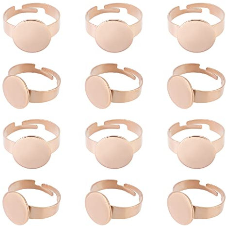 UNICRAFTALE 12 Pieza Ajustable 304 Anillos de Dedo de Acero Inoxidable Componentes Almohadilla de Oro Rosa Accesorios de Base de Anillo Anillos de Dedo Redondos Planos Diámetro Interior 17 mm