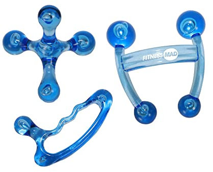 Fitness Mad Hand Massager Tool | Handheld Massage Tool for Deep Muscle and Trigger Point Release | Used for Neck, Back, Arms, Legs and Feet | Complete Set of 3