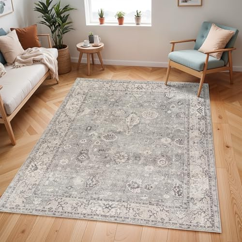Livabliss x Becki Owens Vintage Carpet 200x275 cm, Scandi Neutral Traditional Boho Design for Living Room & Bedroom, Easy Care Pile, Grey Taupe