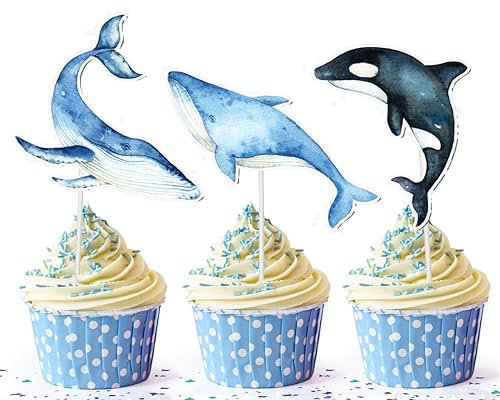 Wale Cupcake-Topper für Kinder | Unter dem Meer Babyparty Geburtstagsdekorationen für Kinder | Unter dem Meer Party Supplies Ozean-Thema