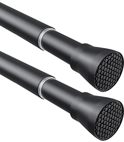 Zipglo 2 Stück Gardinenstange ohne Bohren 70-127 cm Duschvorhangstange Teleskopstange Vorhangstange Kleiderstangen Spannstange Verstellbare für Badezimmer, Fenster, Küche, Schrank, Schwarz