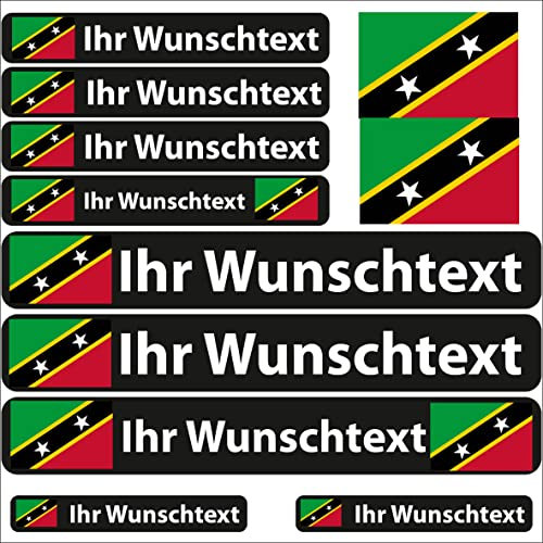 INDIGOS UG Fahrrad Aufkleber St Kitts - 13 Fahnenaufkleber glatt - Sticker selbst gestalten - Fahrrad - Auto - Motorrad - Namensaufkleber wasserfest personalisiert - Wunschtext