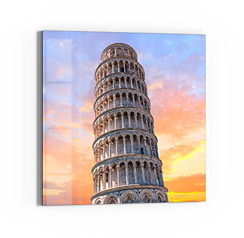 DEQORI Glasbild Echtglas | Motiv Der Schiefe Turm von Pisa | quadratisch einteilig 50x50 cm | schöne Dekoration | Wandbild für Wohnzimmer, Schlafzimmer, Flur & Küche | moderne Wanddeko