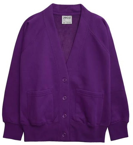 ZECO Felpa Scuola Cardigan, Viola, 7-8 Anni