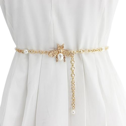 FAIRYGATE Gold Chain Belt Pearl Belt for Wedding Diamante Crystal Bridal Belts with Rhinestones for Women Bride Bridesmaid Wedding Party Prom A6410