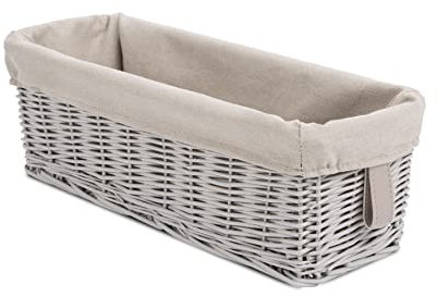 Narrow Space-save Wicker Basket and Gift Hamper for Home Storage in Bathroom Living rooms Hallway Kitchen and Window Display Retail Shop Collection (Light Grey)