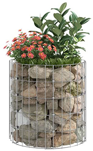 Homgoday Circular Gabion Pole, Gabion Basket, Outdoor Patio Terrace Lawn Home Gardening Planter Basket Gabion Cage Retaining Wall Galvanised Steel ?50x50 cm