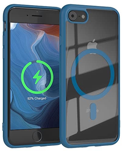 EAZY CASE Crystal TPU Hülle kompatibel mit iPhone SE (2022/2020) / iPhone 8/7 kompatibel mit Qi-Charging, Silikon mit Kameraschutz, Cover, Silikonhülle, Soft Case, Kratzschutz, Transparent/Dunkel Blau