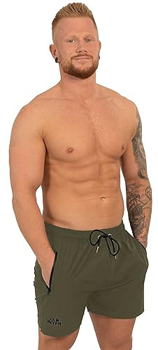 HEYPH Bequeme Designer Badeshort Herren Kurz Ohne Netz Innenbadehose Sichere Reißverschluss-Taschen Hingucker Strandhose Badeshorts
