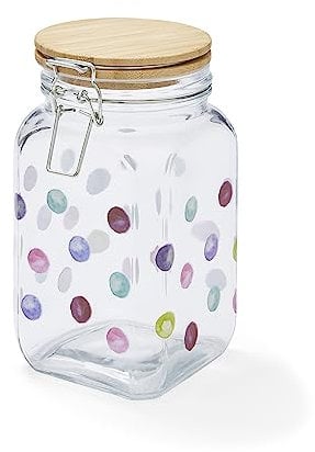Cooksmart British Designed Glass Storage Jars With Clip Lid | Glass Storage Jars For Kitchen With Modern Designs | Spaghetti Storage Jar or Pasta Containers - Spotty Dotty