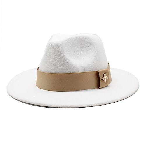 Fedora Trilby Filzhut Hut Hut Mit Großer Krempe Modischer Gewebter Zylinder Mit Flacher Krempe Herren- Und Damen-Fedora Panama Jazz Soft Fedora Hut L(59-61Cm) Weiß
