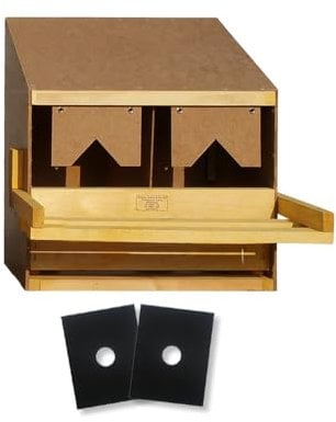 Legenest für Hühner 2er – schräge Oberteil-Variante | Abrollnest aus Holz mit Nestmatten & Auffangwanne | montiertes Hühnernest zum Stellen oder Hängen
