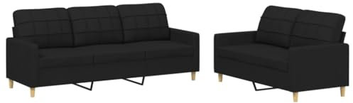 vidaXL Sofagarnitur 2-TLG., Sessel Couch mit Kissen, Sofa Wohnzimmersofa mit Armlehnen, Couchgarnitur Designsofa Sitzmöbel Polstermöbel, Schwarz Stoff