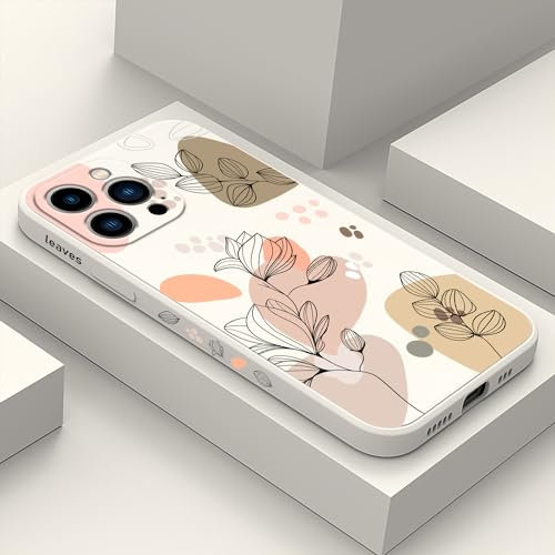 LEECG per iphone 13 Pro Max Cover Modello di Fiore Fodera in Microfibra Morbido Silicone Liquido Sottile Cover per iphone 13 Pro Max-Morandi Bianco