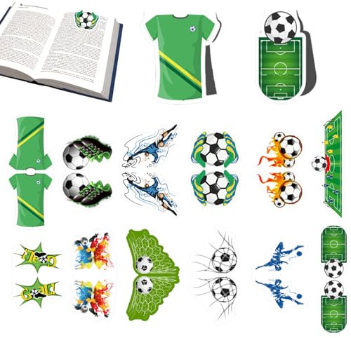 12 Stück Magnetische Lesezeichen,Magnetische Lesezeichen Fußball,Magnetic Bookmarks Kit,Lesezeichen Magnetisch Kinder,Magnetische Lesezeichen Seiten Markierungen,für Jungen,Freund,Fußballfans