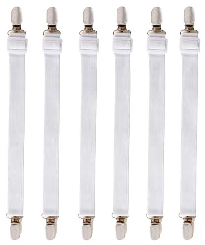 YuanbaoTt Verstellbare Bettlakenspanner, 6 STK Elastische Betttuchspanner mit Clip, Elastische Spanner, Bettlaken Spanngurte für Bettlaken, Weiß Lakenspanner für Bettlaken, Matratze, Bügelbrett, Sofa
