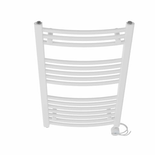 NRG Prefilled Curved Electric Heated Towel Rail Radiator White Thermostatic Bathroom Warmer with Touch Screen Display 800x500mm - 400W