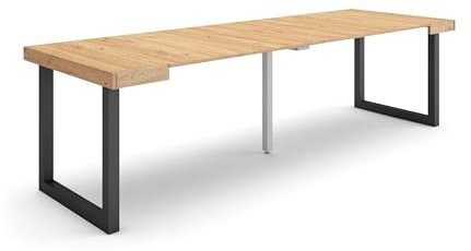 Skraut Home | Table Console Extensible | Console Meuble | 260 | pour 12 Personnes | Pieds Bois Massif | Style Moderne | Chêne