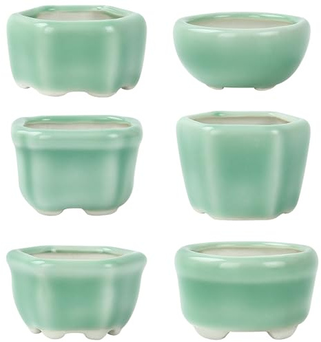 Happy Bonsai Lot de 6 mini pots émaillés de 4,5 cm - Vert