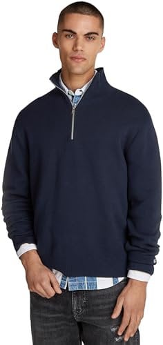 Tommy Jeans Herren Pullover mit Reißverschluss Regular Fit Half Zip Mock-Kragen, Blau (Dark Night Navy), M