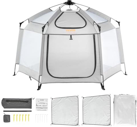 VEVOR Baby-Laufstall mit Baldachin, 1520x1520x940mm tragbarer Laufstall für den Innen-/Außenbereich für Babys und Kleinkinder, leicht und faltbar, 3 Sonnenschirmen, Reisetasche für Strand, Zuhause