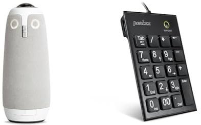 Owl Labs Meeting Owl 3 – 360-Grad, 1080p HD Smart Videokonferenzkamera & Perixx PERIPAD-202HB, Nummernblock für Laptop - USB - 2 Zusatz-USB-Hubs