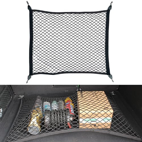 WLUOS Gepäcknetz Auto Kofferraumnetz 60x40cm Auto Netz Kofferraum für Kofferraum Autodach Erstreckt Sich auf 120x80cm Gepäckraumnetz mit 4 ABS Haken für die Meisten Autos