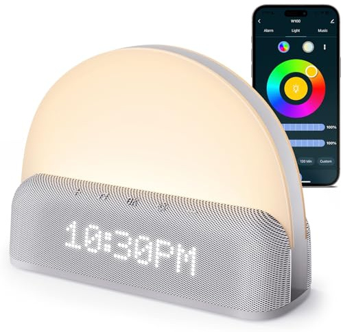I·CODE Smartes Gerät mit weißem Rauschen, Sonnenaufgangswecker, App-Steuerung, benutzerdefinierte Schlafroutinen, dimmbares Touch-Licht, tiefer Schlaf, sanfter Alarm