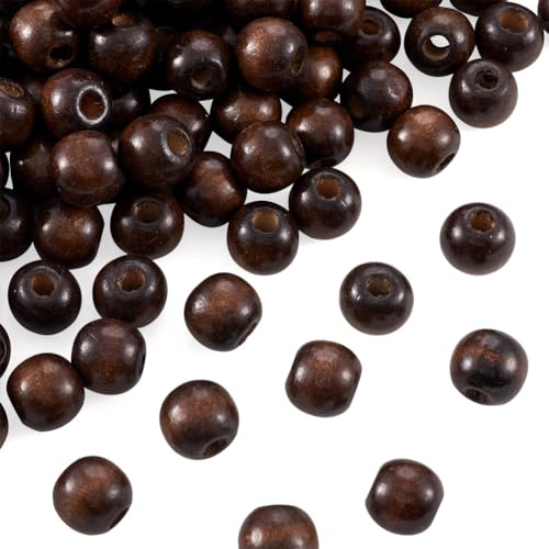 Cheriswelry 200 Stück natürlich gefärbte Holzperlen, 8 mm, braune runde Kugel, Abstandshalter aus Holz, lose Perlen für Schmuckherstellung, Loch: 2 mm