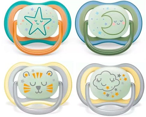 Philips Avent Ultra Air Night Schnuller 4er Pack 18+ Monate, 4 Stück, im Dunkeln Leuchtende, inkl. Sterilisationsbox, 18+ M