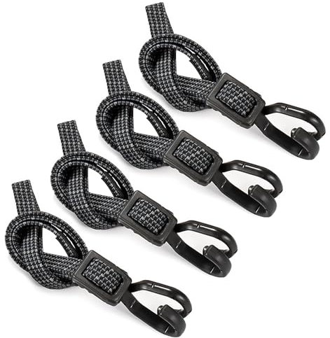 LangRay Spanngummi mit Haken, 4er-Set Spanngurte Schwarz 100cm Expander mit Metallhaken Verstellbar Flach Gepäckspanner Gummiseil Gummiband Spannseil für Gepäck Sonnensegel Fahrrad Tarps