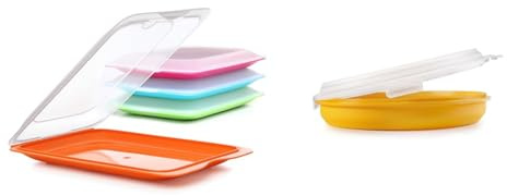 TATAY Set 4 cold meat container, with lid and body removed, in four colours, reusable and stackable, made of BpA-free plastic & Ibili 749100 tortilla box, plastic, orange, 26 cm