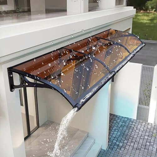 Awning For Door Entrance, Window Door Awning Canopy With Aluminum Alloy Bracket And Large Sink, UPF 50+ Polycarbonate Front Door Outdoor Patio Awning Canopy, Easy To Install(Brown,60x160cm/24x63in)