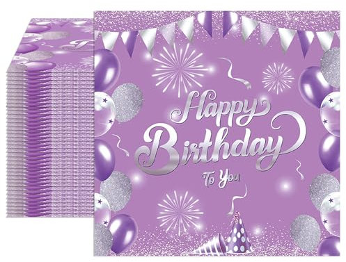 40 Stück Happy Birthday-Servietten, violette Papierservietten, Einweg-Servietten für Bar, Hochzeit, Jahrestag, Geburtstag, Partyzubehör, 2-lagig, Lila und Silber