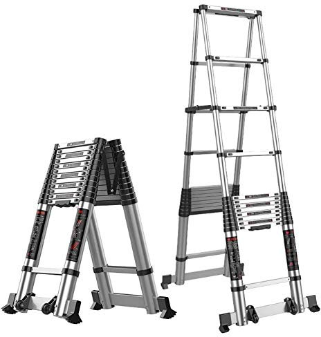 HIARAN Ladders,Telescopic Ladder,A-Frame with Stabiliser Bar,Aluminum Folding Telescoping Extension Multi Purpose & DIY (Load Capacity 150Kg),5.1M/16.7Ft,5.1M/16.7Ft Stabilize Lucky Star
