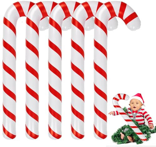 HERZONE 5pcs Aufblasbare Weihnachtsdeko Zuckerstangen 87cm,Groß Deko Weihnachten Outdoor Haustür Zuckerstangen Christbaumschmuck (rot)
