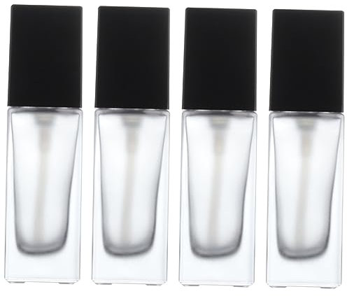 Baluue 4pièces Flacon Verre Dépoli De Set De Bouteilles Carrées avec Couvercle Noir pour Cosmétiques Lotion Et Fond De Teint