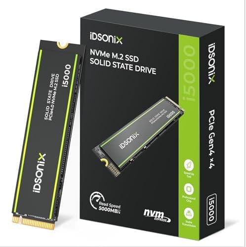iDsonix SSD 512GB, Discos Duros sólidos internos, M.2 NVMe PCIe Gen4, con hasta 5000 MB/s de Velocidad de Lectura, con disipador de Calor, Compatible con PS5 Ordenador Portátil y de Sobremesa - i5000