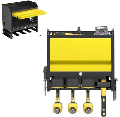 UISEBRT Werkzeugspeicher Aufbewahrung Wandhalterung, 3 Ebenen Werkzeugständer, Metall Abschließbarer Schrank Stahlschrankmit Schraubendreher Halter 4 Bohrerhaltern für Garage, Werkstatt