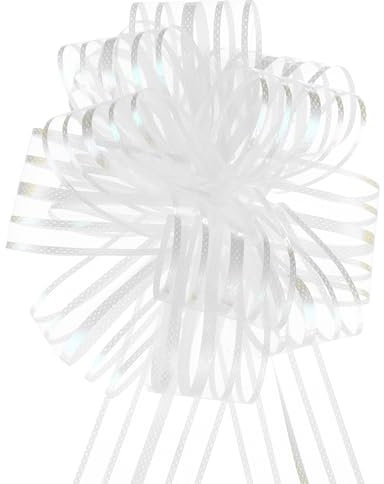 QUARKZMAN 5 Stück 10 cm Geschenkschleifen Organza Große Zug Schleife Metallische Geschenkverpackung Schleifenband Chiffon Garn Creme Weiß für Hochzeit Korb Geschenk Weihnachten Valentinstag