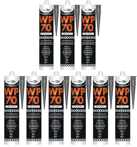 Bond It WP70 Neutral Cure Oxime Silicone Sealant – 9x Anthracite, 285ml | Professional-Grade Silicone Sealant | High Gloss – Flexible – Weatherproof | Sealant for Building & Professionals Use