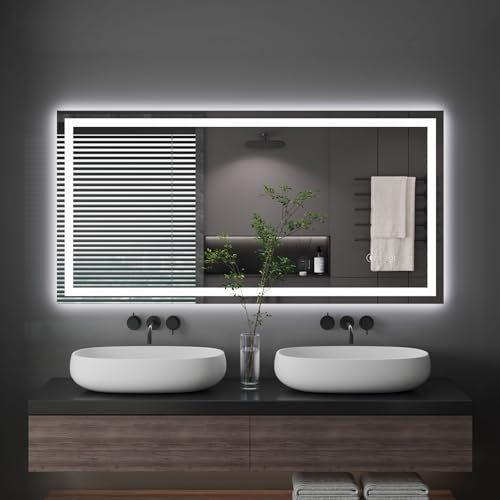 Dripex Badspiegel mit Beleuchtung Led Spiegel mit Touch-Schalter, Dimmbar, 3 Lichtfarbe Einstellbare Badezimmerspiegel mit Beleuchtung, Beschlagfrei 60 x 120 cm