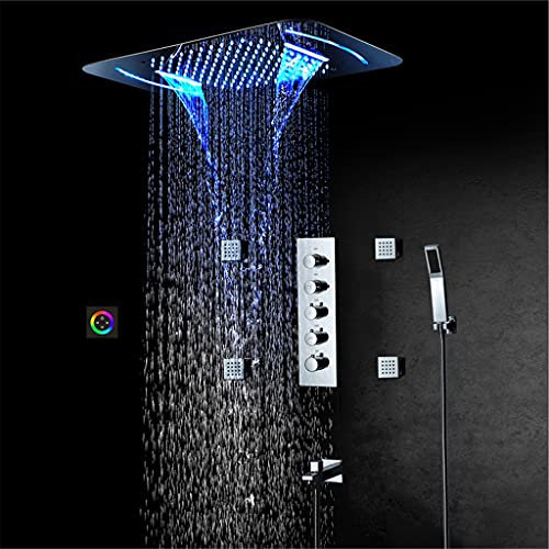 CHCWR Bathroom Faucet Shower Panel System Rain ShowerHead LED Shower Set Mixer with Thermostat Valve Tap (Size : A)