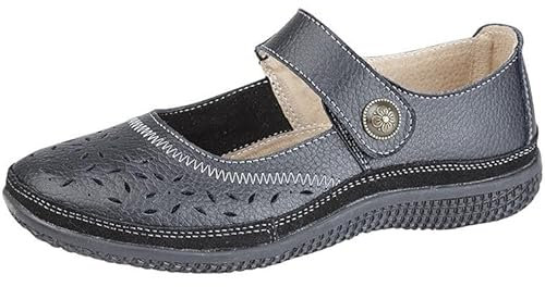 Miss Shoes Leather Extra Wide EEE Fit Mary Jane Shoes (Black, UK Footwear Size System, Adult, Women, Numeric, X-Wide, 5)