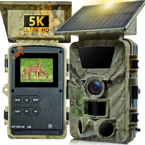 LANTOOCAM Solar Trail Camera 5K 60MP Game Camera, 5200mAh Forever Power, 64GB TF Card and IP66 Waterproof 120°Wide Angle Night Vision for Outdoor Detection, Monitoring Trail Cameras