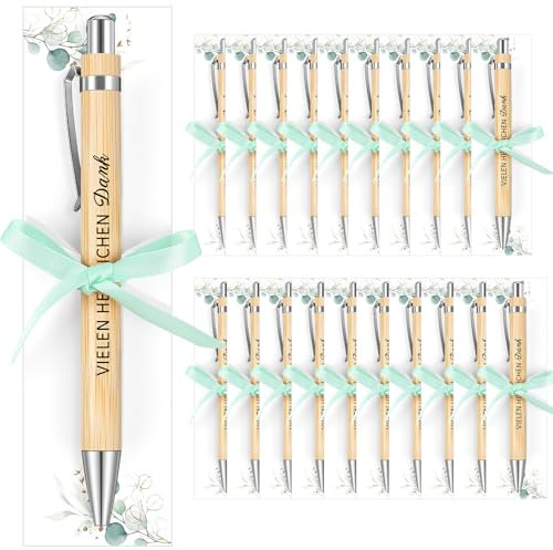 Tenare 20 Set Gastgeschenk Hochzeit Holz Kugelschreiber Druckkugelschreiber mit Spruch Karte Band Dankeschön Gastgeschenke Hochzeit Taufe Geburtstag (Simpel)